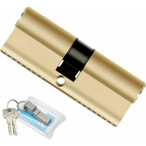 1 Cylindre double profil 90 mm, laiton, 8 goupilles, anti-perçage, avec 8 clés, pour porte bois métal PVC (1/5)