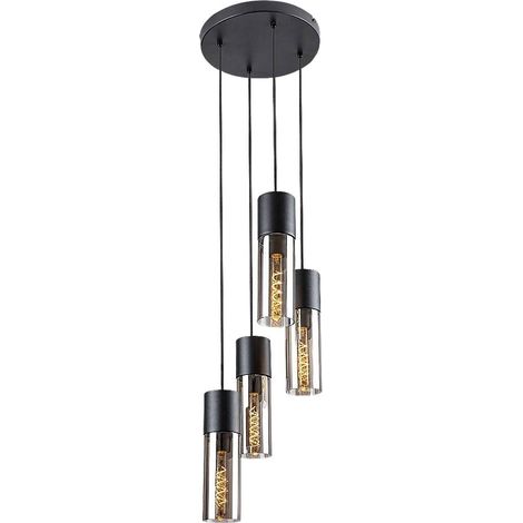 Lampada sospesa ronno metallo nero vetro colorato E27 4 x max, 25 W: 120 cm Ø30 cm Dimmabile (1/5)