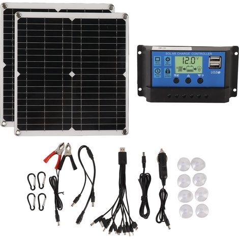 Kit de panneaux solaires 50W, 60A, contrôleur de Charge solaire, ensemble avec 2 sorties USB, pour Camping-Car, panne d'électricité (1/5)