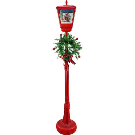 Lampione Rosso Natale H195 cm Decorazione con Suoni Mini Lucciole e ghirlanda
