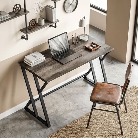 Bureau d'ordinateur de 120 cm, bureau industriel avec structure métallique en Z, table de travail pour bureau, aspect vieilli gris (1/5)