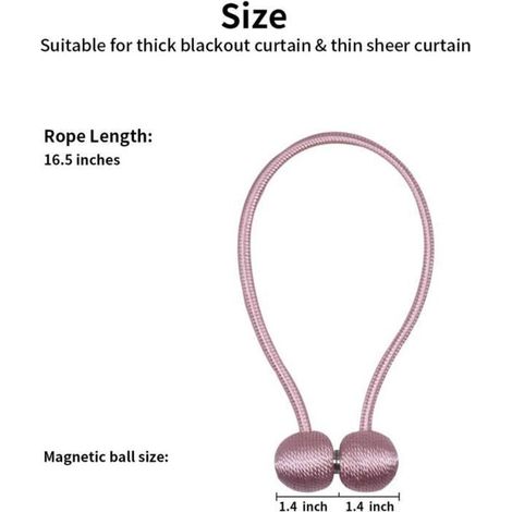 Set mit 2 magnetischen Gardinenclips für Vorhänge, Gardinen, Wohnzimmer- oder Bürodekoration, kein Werkzeug erforderlich (rosa) (1/4)