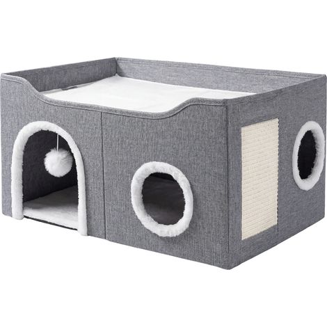 Skylos Cat House 2-Layer Large Soft Cave Cube Fluffy Ball Grey Scratching Board (1/5)