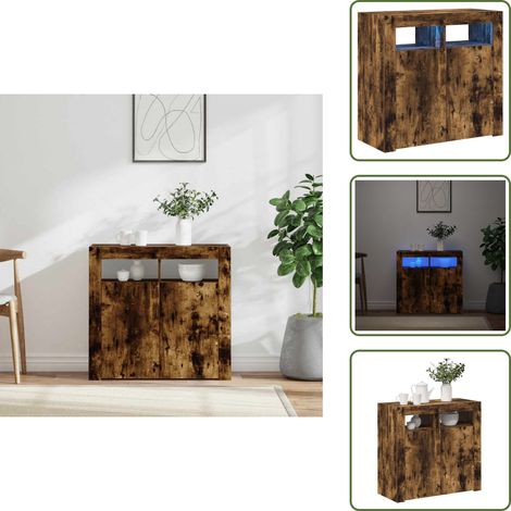 Sideboard mit LED-Beleuchtung Räuchereiche 80x35x75 cm - Schreibtisch - Regal - Wohnzimmer Dekoration - Möbelstück - Holzmöbel