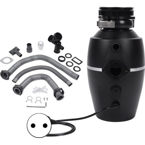 Broyeur d'évier continu noir 3800 tr/min, silencieux, évacuation déchets cuisine 1CV, prise UE 110-240V (1/5)