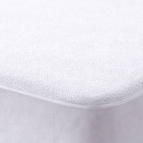Protège matelas 90x190cm en polyester bouclette éponge blanc imperméable - HERMIONE (1/3)