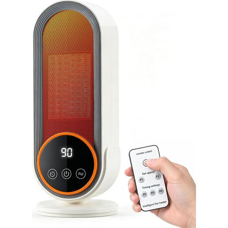 Radiateur soufflant compact PTC 1200W, silencieux avec télécommande, minuterie et protections de sécurité pour bureau et chambre (1/4)