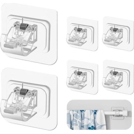 Support de Tringle à Rideau - Auto-adhésif - 6x6 cm - Transparent - Charge 2,5 kg (1/4)