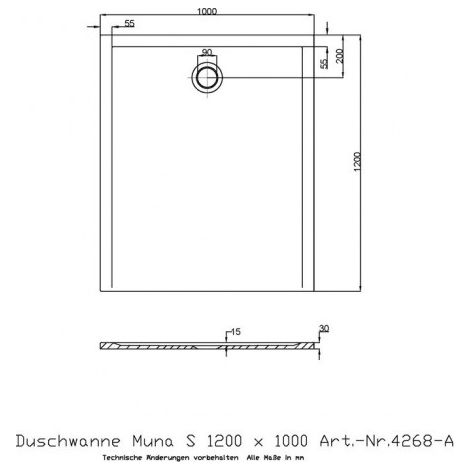 Receveur de douche MUNA S 1200x1000x30mm blanc