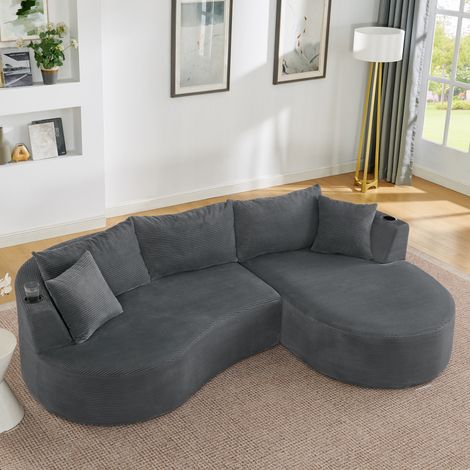 Divano angolare destro 264x168x76 cm in velluto a coste grigio, moderno per soggiorno FloraGrace (1/5)