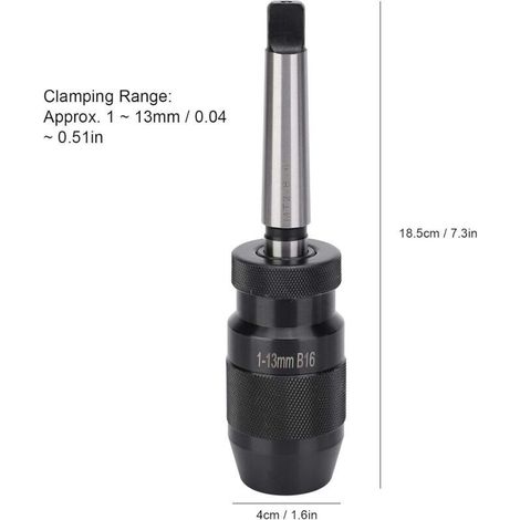 Portabrocas sin llave MT2-B16, de sujeción rápida de 1 a 13 mm para taladros de columna, fresadoras y tornos.