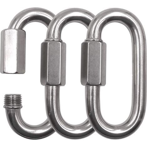 Lot de 3 mousquetons à vis M8 en Acier Inoxydable - Maillon d'urgence à vis (1/4)