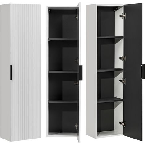 Hochschrank Badschrank 1-türig ADELAIDE-56-WHITE in matt weiß, gerillte Front, B/H/T: 35/140/25 cm (1/5)