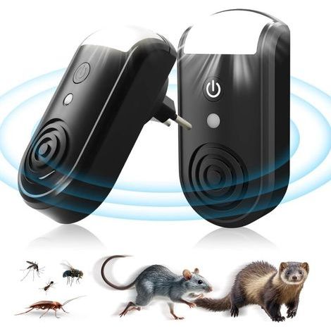 Lot de 2 Repulsif Souris Ultrason Rongeur Rat Veilleuse, Prises Répulsif Nuisible Esthétique Électronique Intérieur Naturel Anti-Rongeurs Furet Fouine Loir Grenier Voiture Animaux Pest (1/4)