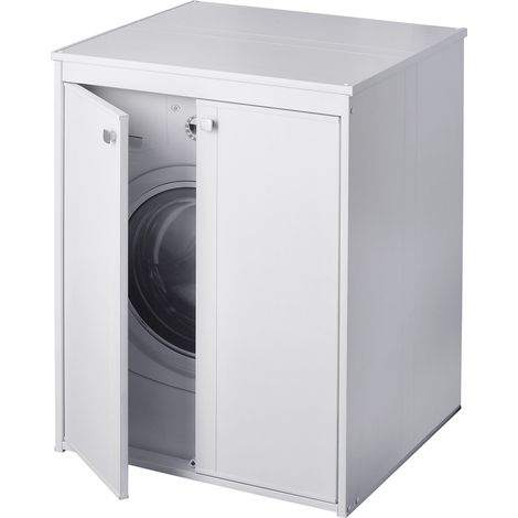 Meuble machine à laver en PVC – Kit intérieur/extérieur – Dimensions 70x60x94 cm – Portes de fermeture blanches – Pieds réglables 15 mm – Cr Smart