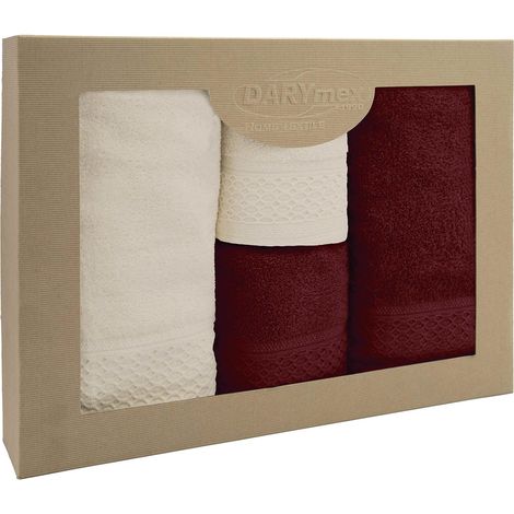 Serviettes en coton éponge, unies, ensemble EKO, 4 pièces, crème, écru, bordeaux