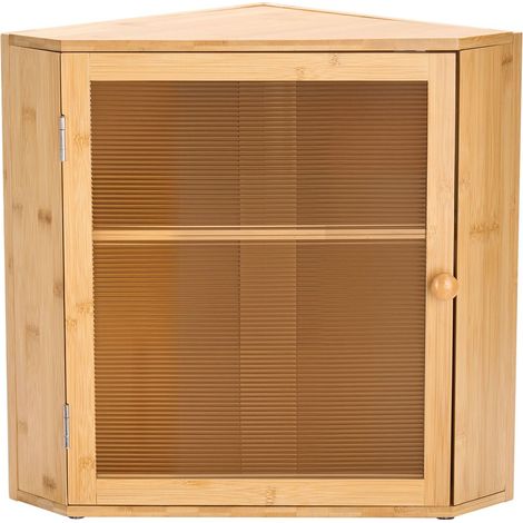 Boîte à pain d'angle pour plan de travail, double compartiment grande capacité, en bambou, style campagnard, idéale pour le pain maison. Boîte de rangement avec porte ondulée en acrylique, finition na (1/5)