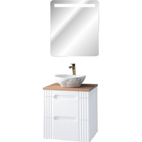 Meuble vasque à poser 60 cm + miroir LED Oceanie White - Livraison gratuite (1/5)