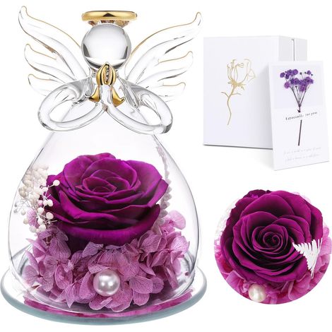 Rose Eternelle Ange Cadeau Femme - Eternelle Rose pour Elle,Fleurs Eternelles Anges Gardiens, Véritable Rose Préservée, pour Noël et la Saint-Valentin, Cadeau d'anniversaire pour Maman Grand-mère (1/5)
