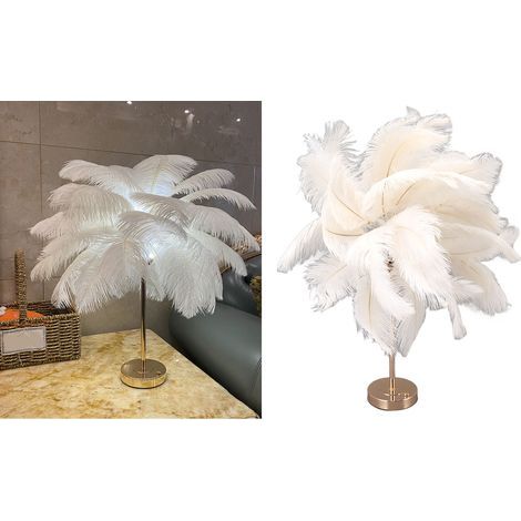 Lampe de table en plumes d'autruche rechargeable moderne décoration romantique lampe chambre Lampe à Plumes à Interrupteur Tactile pour la décoration de la maison blanc (1/5)