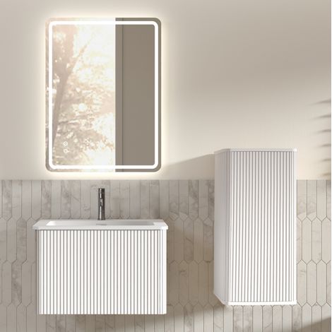 Conjunto de baño 61x46,5x37 cm blanco con LED y mueble mural para espacio pequeño – MEUBLIV (1/5)