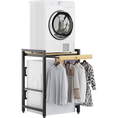 Meuble machine à laver - avec étagères, dimensions 63×73×105cm, capacité de charge 200kg, avec support de suspension coulissant, en MDF et structure en acier au carbone. (1/5)