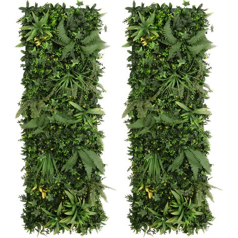 Panneau Mural Végétal Artificiel (x 2) Ayla 50 cm x 150 cm, Dalles Feuillage Vert Intérieur Extérieur, Résistantes UV Intempéries, Sans Entretien, Clôture Jardin, Kit Fixation (1/5)