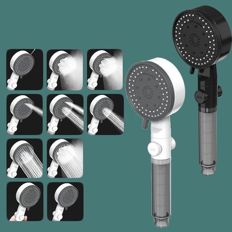 2Pack Pommeau de Douche Haute Pression, Pommeau de Douche économie d'eau 10 Modes Réglable, Douchette Douche Salle de Bain avec Arret, Pommeau Douche Anti Calcaire avec Filtre Coton PP Remplaable (1/5)