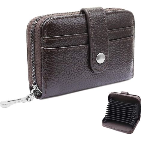 Sac à main en cuir véritable pour femmes Blocage RFID (café),