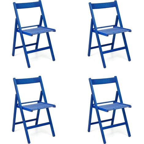 Sedia pieghevole salvaspazio in legno lusso colorata BLU SET DA 4 (1/2)