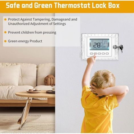 1pcs Boîte Verrouillage Thermostat Universelle avec Serrure & 2 Clé, Couvercle Protection Thermostat Mural Acrylique Transparente,Boîtier Thermostats Mur Portable 20x14x5cm ou Plus Petit pour Maison (1/4)