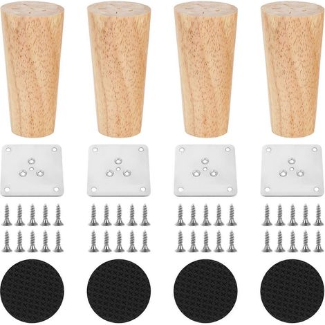 Pieds de support pour meubles en bois massif, design universel, robustes et durables, compatibles avec les cadres de lit, les canapés et autres meubles, 10 cm, vente directe, taille 10 cm. (1/5)
