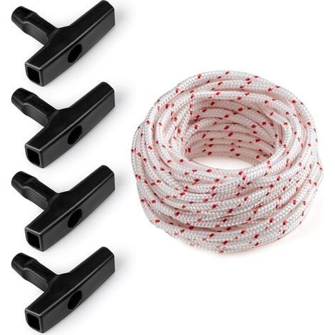 10 Mètres de Corde de Démarrage pour Tondeuse à Gazon, 4 Poignées de Démarrage pour Tondeuses à Gazon, Débroussailleuses, Tronçonneuses, Composants de Moteur (1/4)