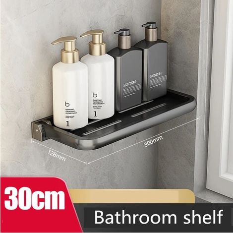 Bathroom Black Fold Shelf Space Aluminum Corner Shelves Towel Holder Shampoo Holder Kitchen Storage Rack Nail-Free Installation 30cm MUMU (1/4)