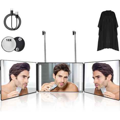 Miroir 360° - Miroir LED à Trois Voies - Support Réglable en Hauteur - Pour Maquillage Rasage Coiffure - 1 Pièce (1/5)