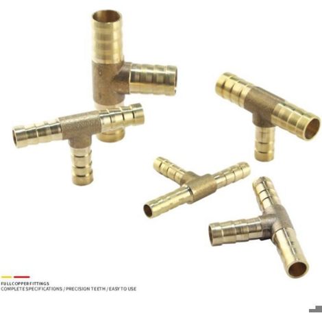Raccord En T - Laiton Massif - 10 mm - Pour Tuyaux Carburant Gaz Air Comprimé - 5 Pièces (1/4)