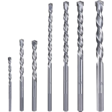 Set di 7 punte da trapano per muratura con inserti in metallo duro per strutture in cemento e mattoni. (1/5)