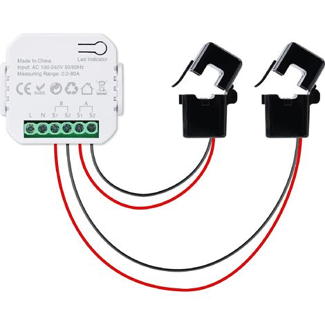 Monitor de energía WiFi para medidor inteligente, 80 A CA 100-240 V, monitor de energía doméstica WiFi compatible con Tuya Smart Life (1/3)