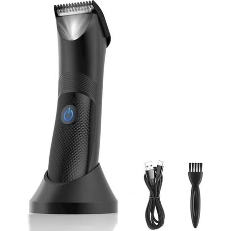 Tondeuse électrique sans fil pour hommes avec lumière LED, étanche, utilisable sur peau sèche ou humide, rasoir lavable pour l'épilation des jambes. (1/4)
