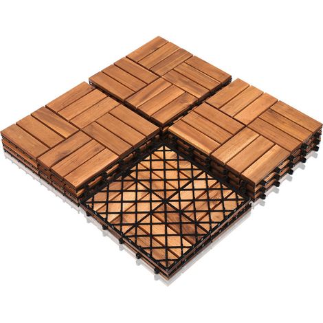 SWANEW Piastrella in legno di acacia 30 x 30 cm Piastrelle per terrazze Sistema a incastro Piastrelle a incastro per esterni Balcone Piastrelle per terrazze Legno,resistente Antiscivolo 77x
