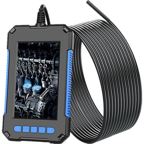Endoscope industriel, caméra d'inspection numérique HD 1080p, écran de 4,3", caméra serpent étanche de 5.5 mm, avec 6 lumières LED, batterie de 2600 mAh, 10m câble semi-rigide-bleu