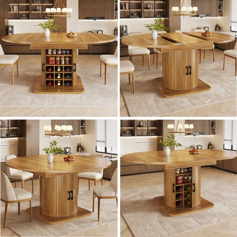 Mesa de comedor extensible con almacenamiento, mesa multifuncional con estantes extraíbles, mesa de cocina ahorradora de espacio para espacios pequeños y comedores, superficie de MDF, marrón oscuro (1/5)