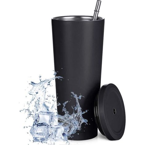 Tasse Isolée En Acier Inoxydable - 750 ml - Double Paroi Sous Vide - Avec Paille Et Couvercle - Pour Boissons Chaudes Et Froides (1/5)