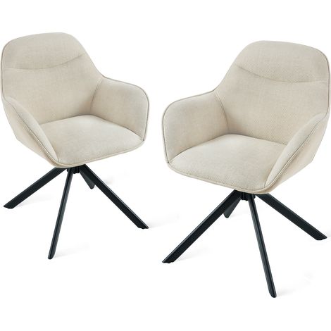 Goeurvant Silla giratoria a 360° con asiento mullido, respaldo curvado elegante y reposabrazos ergonómicos, confort elegante para cualquier habitación - Juego de 2 - Beige (1/5)
