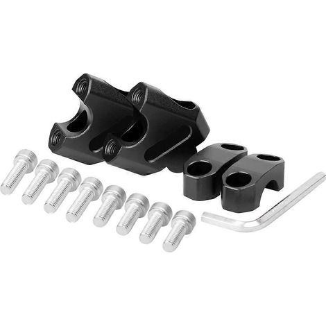 Kit de elevador de manillar de motocicleta de 22 mm. Aumenta la altura de la base y permite el desplazamiento hacia atrás para manillares de 22 mm. Color negro. (1/5)