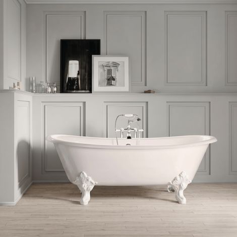 Freistehende Gusseisen Badewanne BRADFORD weiß Füße CHROM 180