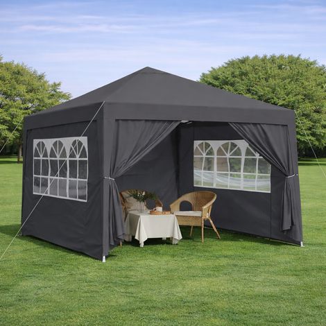Pabellón plegable 3x3 m negro, impermeable, con 4 paredes y sacos de arena – MEUBLIV (1/5)