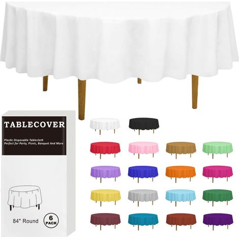 Lot de 6 nappes Rondes en Plastique jetables pour fête, Anniversaire, Mariage, Noël - Blanc - 213,4 cm (1/5)