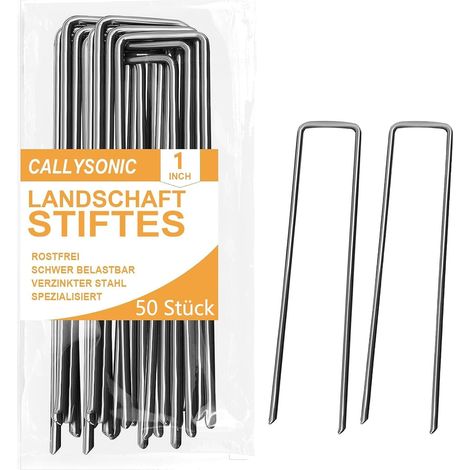 50 Pièces Sardines de Fixation en Acier Galvanisé, 200 mm x 40 mm x Ø 2,5 mm - Agrafe Geotextile - Piquet Ancrage pour Toile de Paillage, Grillage a Poule, Sardines Camping (1/5)