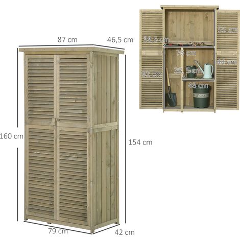 Abri de jardin/remise à outils en bois avec toit en asphalte, porte à persiennes, unité de rangement de jardin, 4 compartiments, gris, 87 x 46,5 x 160 cm (1/5)